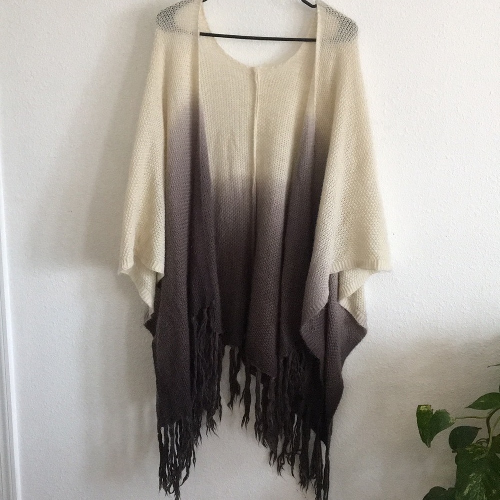 Long knit shawl with fringe